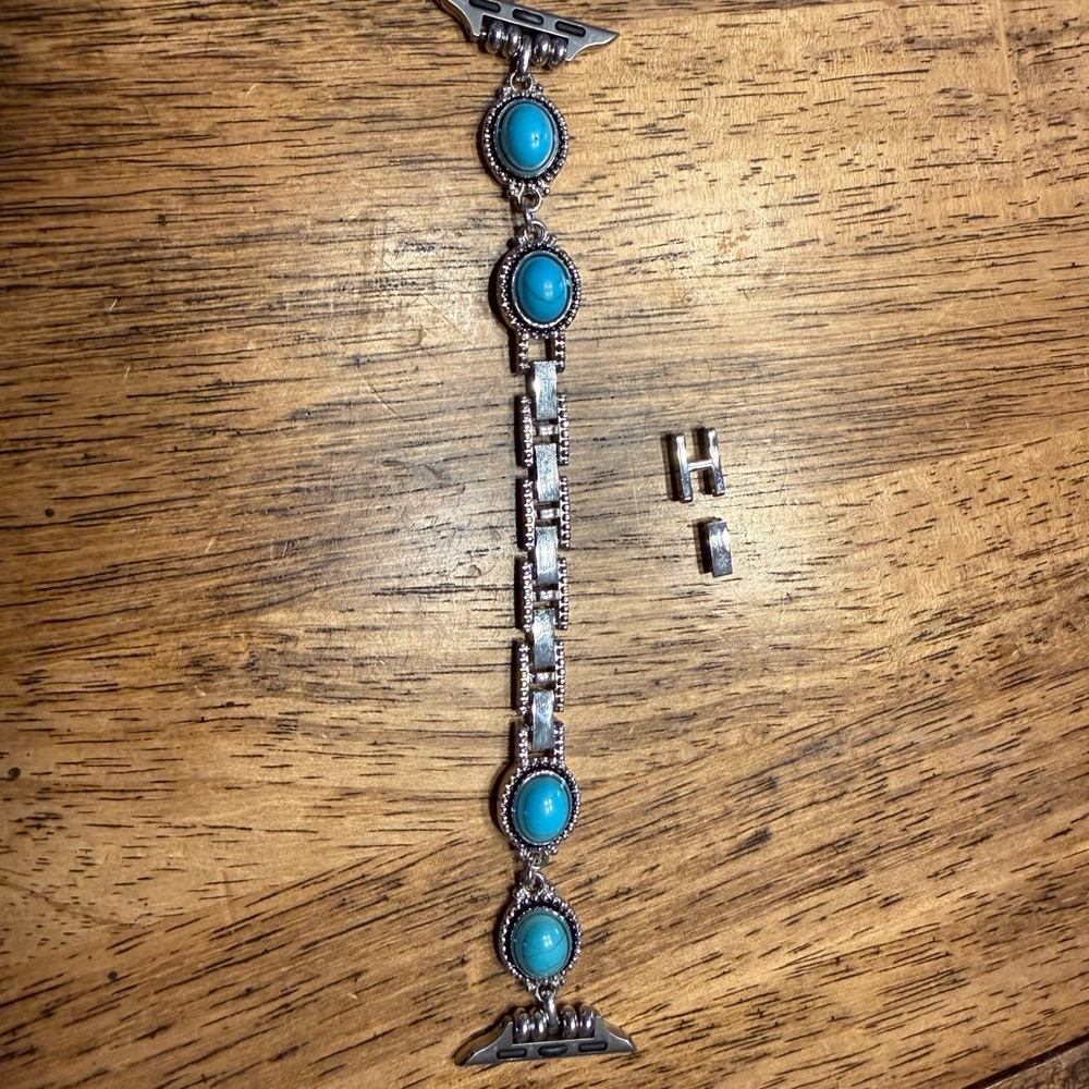 Turquoise Stone Silver-Tone Link Watch Band for Women